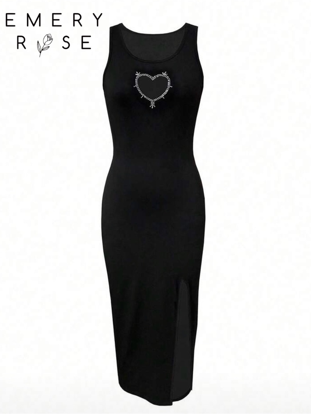 XL black SHEIN Sleeveless Maxi Dress with Rhinestone Heart Cutout cleavage - Picture 2 of 4